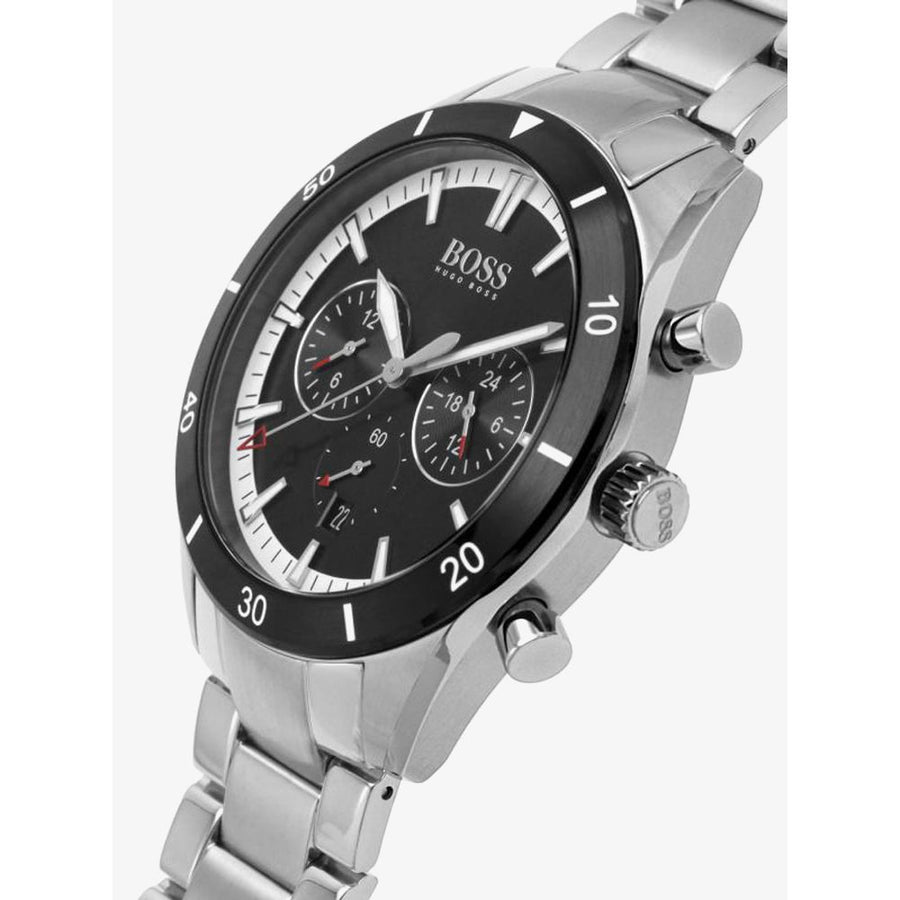 Hugo Boss Santiago Black Dial Silver Steel Strap Watch for Men - 1513862