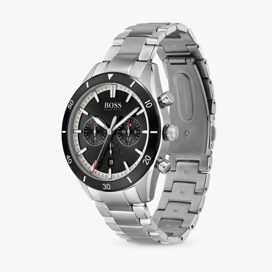 Hugo Boss Santiago Black Dial Silver Steel Strap Watch for Men - 1513862