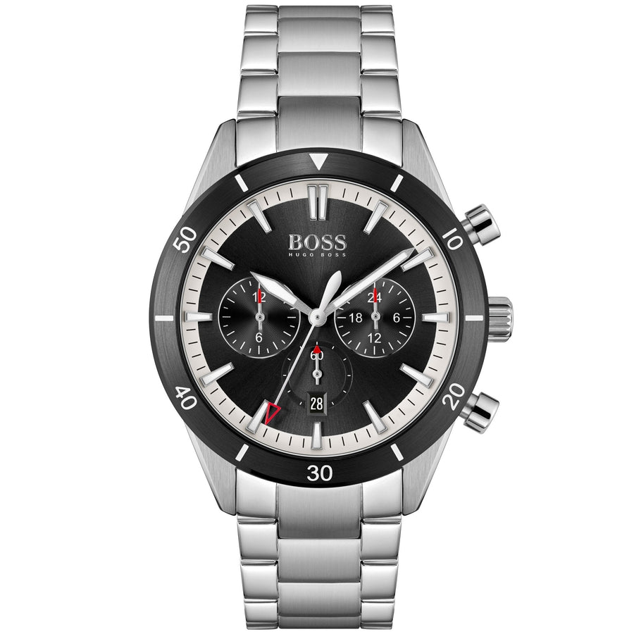 Hugo Boss Santiago Black Dial Silver Steel Strap Watch for Men - 1513862