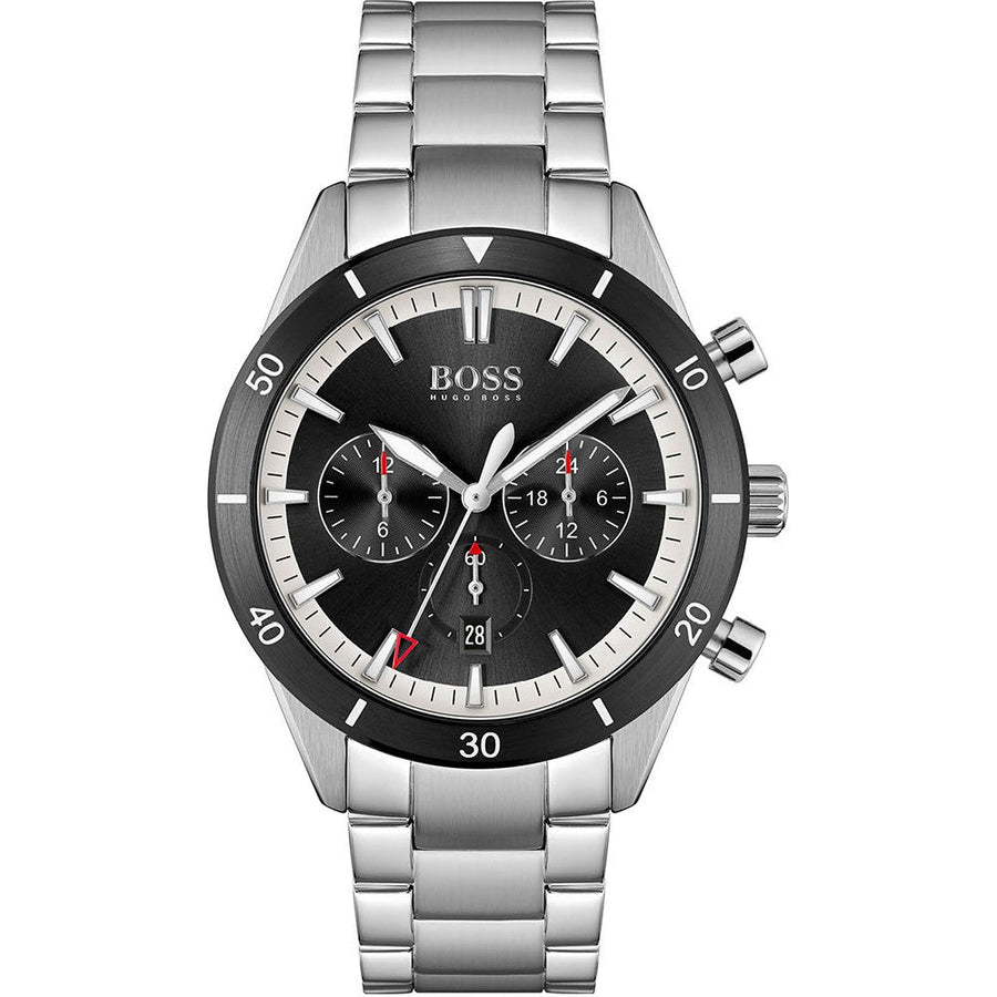 Hugo Boss Santiago Black Dial Silver Steel Strap Watch for Men - 1513862
