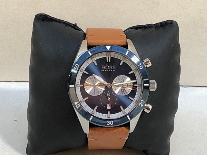 Hugo Boss Santiago Blue Dial Brown Leather Strap Watch for Men - 1513860