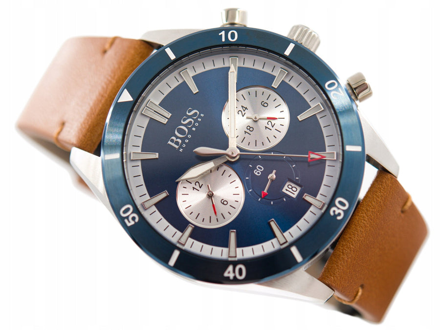 Hugo Boss Santiago Blue Dial Brown Leather Strap Watch for Men - 1513860