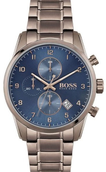 Hugo Boss Skymaster Blue Dial Brown Steel Strap Watch for Men - 1513788