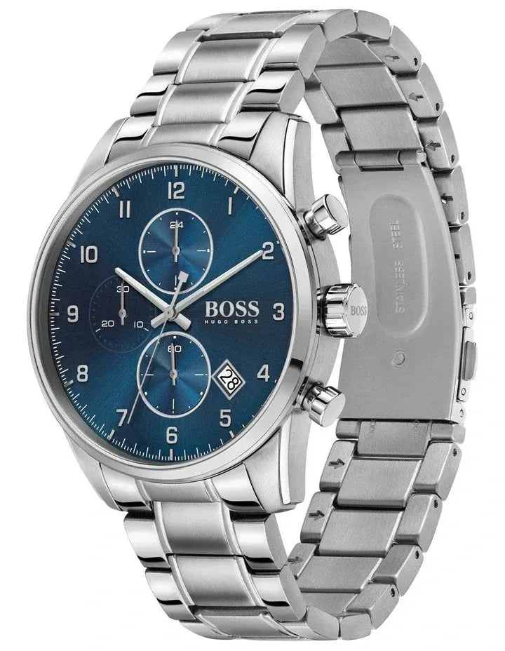 Hugo Boss Skymaster Blue Dial Silver Steel Strap Watch for Men - 1513784