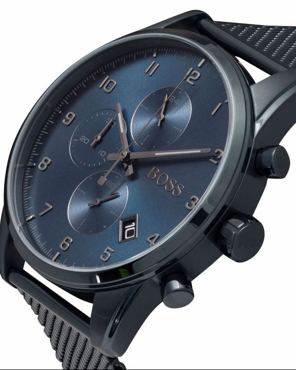 Hugo Boss Skymaster Chronograph Blue Dial Blue Mesh Bracelet Watch for Men - 1513836