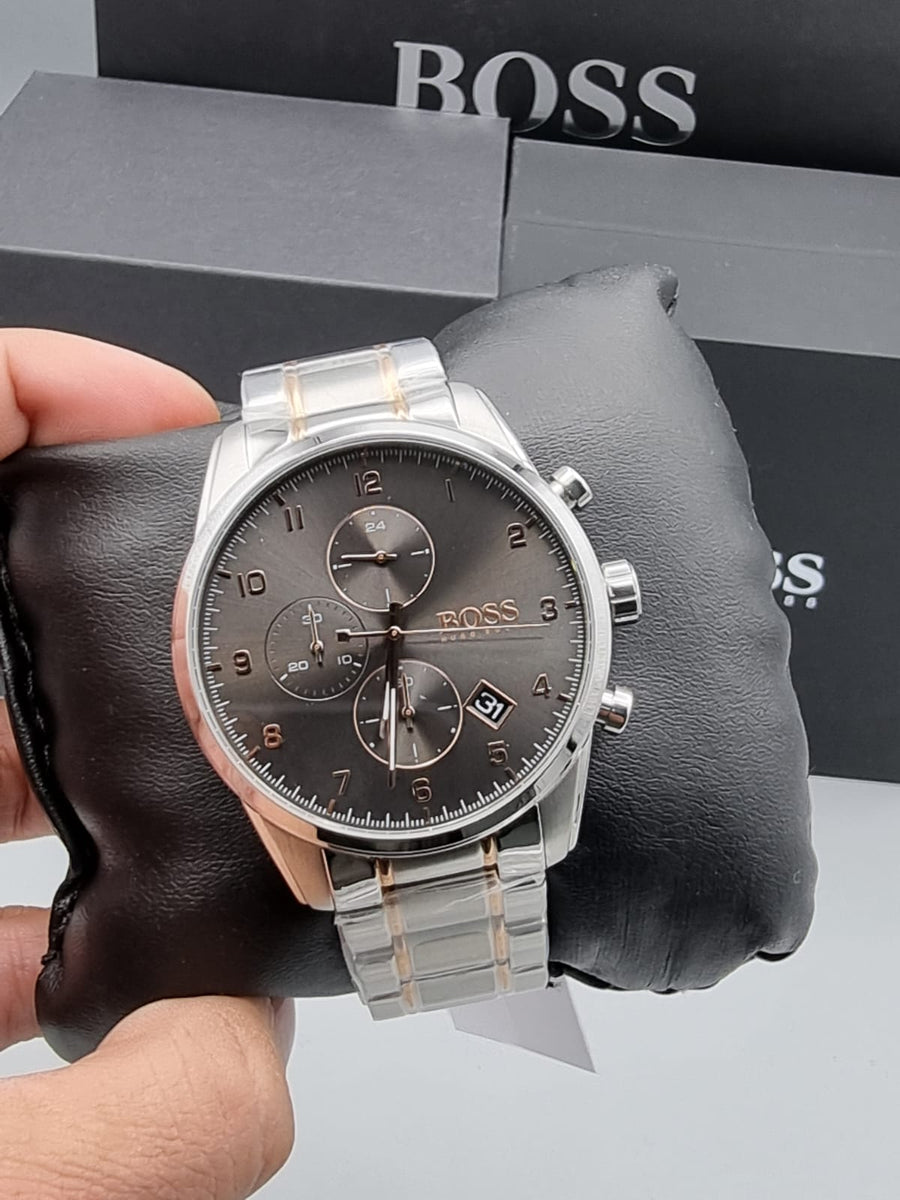 Hugo Boss Skymaster Grey Dial Two Tone Steel Strap Watch for Men - 1513789