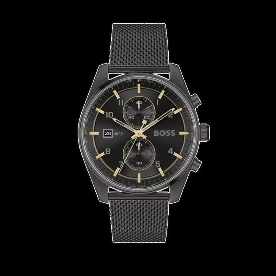 Hugo Boss Skytraveller Chronograph Black Dial Black Mesh Strap Watch for Men - 1514150