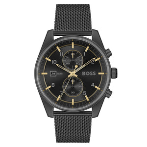 Hugo Boss Skytraveller Chronograph Black Dial Black Mesh Strap Watch for Men - 1514150