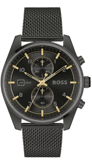 Hugo Boss Skytraveller Chronograph Black Dial Black Mesh Strap Watch for Men - 1514150