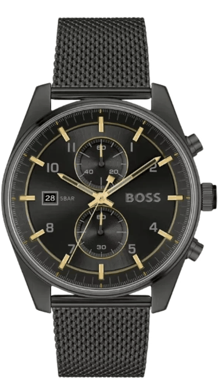 Hugo Boss Skytraveller Chronograph Black Dial Black Mesh Strap Watch for Men - 1514150