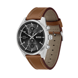 Hugo Boss Skytraveller Chronograph Black Dial Blue Leather Strap Watch for Men - 1514161