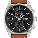 Hugo Boss Skytraveller Chronograph Black Dial Blue Leather Strap Watch for Men - 1514161
