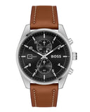 Hugo Boss Skytraveller Chronograph Black Dial Blue Leather Strap Watch for Men - 1514161