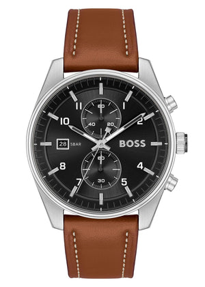 Hugo Boss Skytraveller Chronograph Black Dial Blue Leather Strap Watch for Men - 1514161