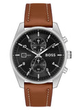 Hugo Boss Skytraveller Chronograph Black Dial Blue Leather Strap Watch for Men - 1514161