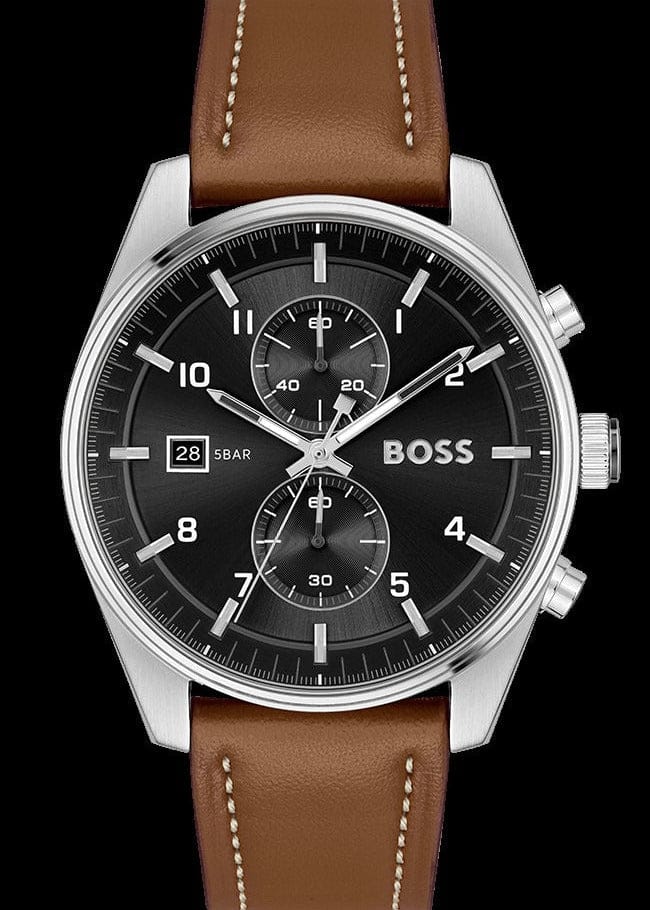 Hugo Boss Skytraveller Chronograph Black Dial Blue Leather Strap Watch for Men - 1514161