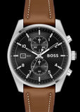 Hugo Boss Skytraveller Chronograph Black Dial Blue Leather Strap Watch for Men - 1514161
