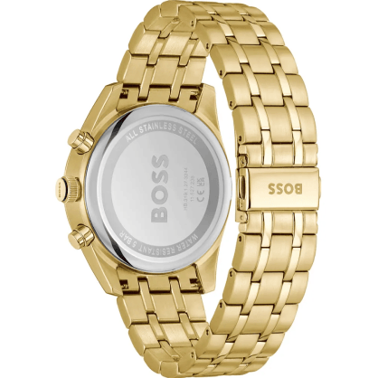 Hugo Boss Skytraveller Chronograph Black Dial Gold Steel Strap Watch for Men - 1514152