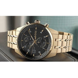 Hugo Boss Skytraveller Chronograph Black Dial Gold Steel Strap Watch for Men - 1514152