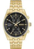 Hugo Boss Skytraveller Chronograph Black Dial Gold Steel Strap Watch for Men - 1514152