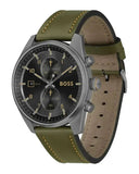 Hugo Boss Skytraveller Chronograph Black Dial Green Leather Strap Watch for Men - 1514148