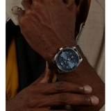 Hugo Boss Skytraveller Chronograph Blue Dial Brown Leather Strap Watch for Men - 1514194