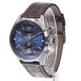Hugo Boss Skytraveller Chronograph Blue Dial Brown Leather Strap Watch for Men - 1514194
