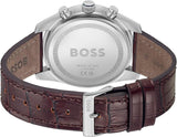Hugo Boss Skytraveller Chronograph Blue Dial Brown Leather Strap Watch for Men - 1514194