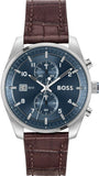 Hugo Boss Skytraveller Chronograph Blue Dial Brown Leather Strap Watch for Men - 1514194