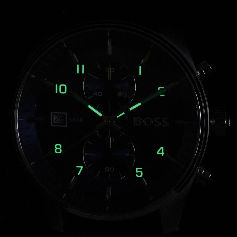 Hugo Boss Skytraveller Chronograph Blue Dial Brown Leather Strap Watch for Men - 1514194