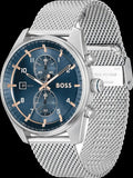Hugo Boss Skytraveller Chronograph Blue Dial Silver Mesh Strap Watch for Men - 1514149