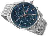 Hugo Boss Skytraveller Chronograph Blue Dial Silver Mesh Strap Watch for Men - 1514149