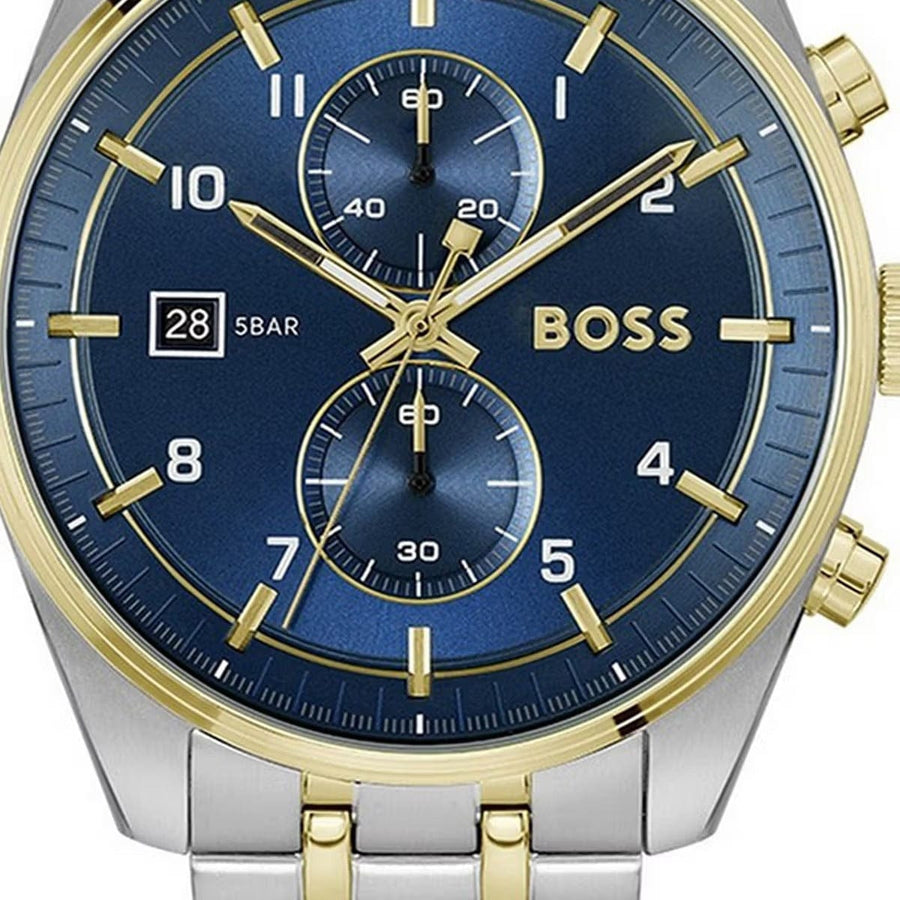 Hugo Boss Skytraveller Chronograph Blue Dial Two Tone Steel Strap Watch for Men - 1514247