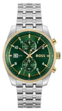 Hugo Boss Skytraveller Chronograph Green Dial Silver Steel Strap Watch for Men - 1514195