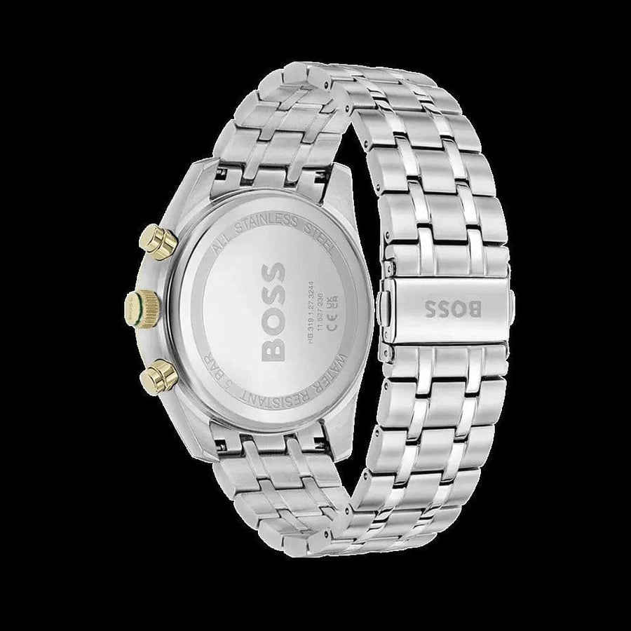 Hugo Boss Skytraveller Chronograph Green Dial Silver Steel Strap Watch for Men - 1514195
