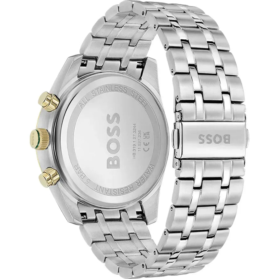 Hugo Boss Skytraveller Chronograph Green Dial Silver Steel Strap Watch for Men - 1514195