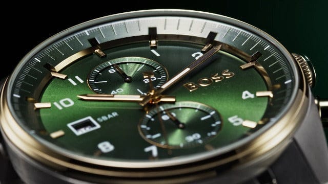 Hugo Boss Skytraveller Chronograph Green Dial Silver Steel Strap Watch for Men - 1514195