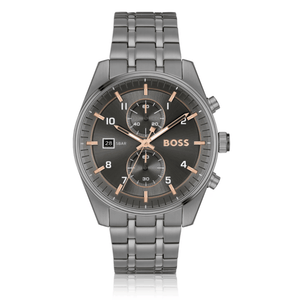 Hugo Boss Skytraveller Chronograph Gunmetal Grey Dial Grey Steel Strap Watch for Men - 1514153