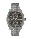 Hugo Boss Skytraveller Chronograph Gunmetal Grey Dial Grey Steel Strap Watch for Men - 1514153