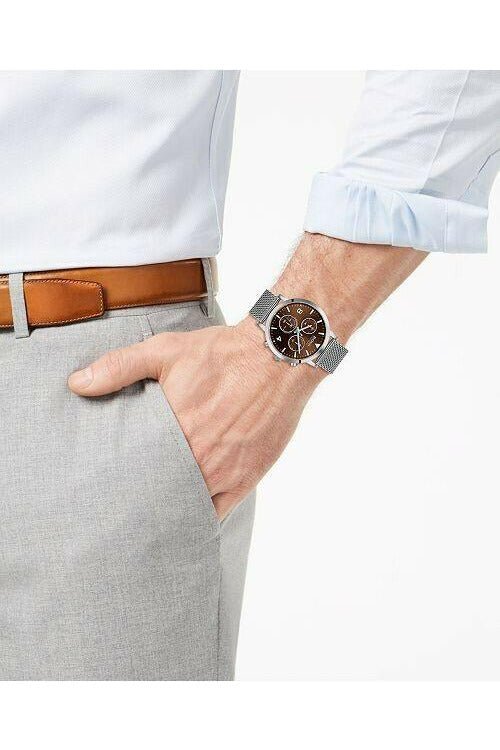 Hugo Boss Spirit Brown Dial Silver Mesh Bracelet Watch for Men - 1513694