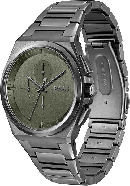 Hugo Boss Steer Chronograph Grey Dial Grey Steel Strap Watch For Men - 1514045