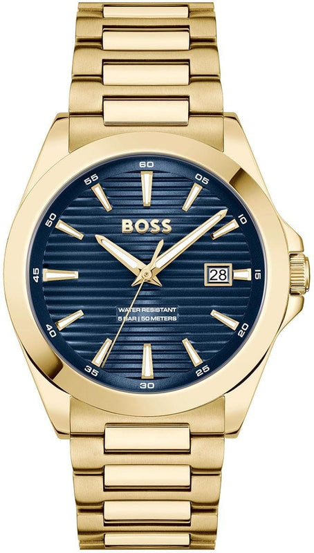 Hugo Boss Strike Blue Dial Gold Steel Strap Watch for Men - 1514172
