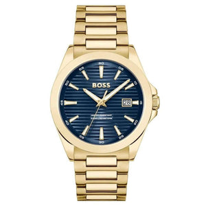 Hugo Boss Strike Blue Dial Gold Steel Strap Watch for Men - 1514172