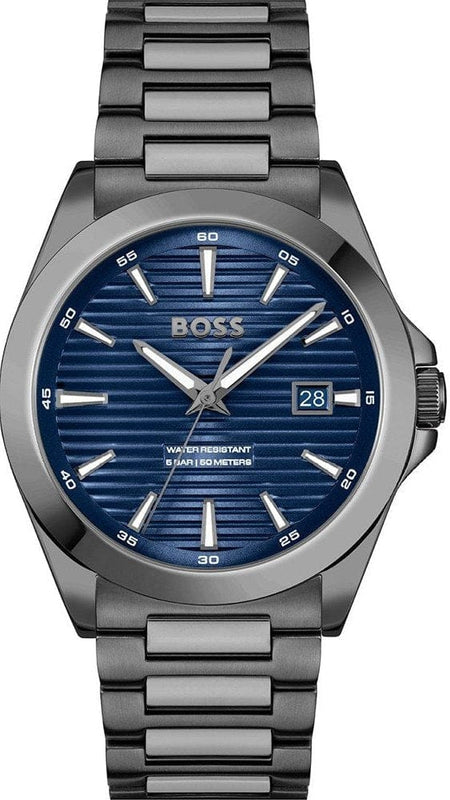 Hugo Boss Strike Blue Dial Gunmetal Grey Steel Strap Watch for Men - 1514175