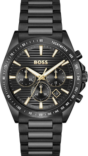 Hugo Boss Strike Chronograph Black Dial Black Steel Strap Watch for Men - 1514291