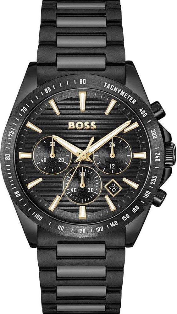 Hugo Boss Strike Chronograph Black Dial Black Steel Strap Watch for Men - 1514291