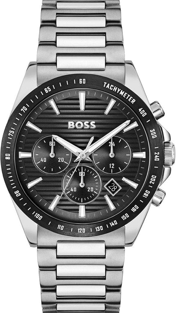 Hugo Boss Strike Chronograph Black Dial Silver Steel Strap Watch for Men - 1514290