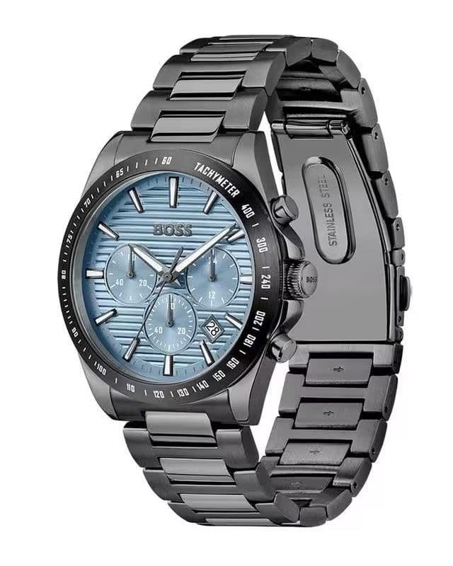 Hugo Boss Strike Chronograph Blue Dial Black Steel Strap Watch for Men - 1514242