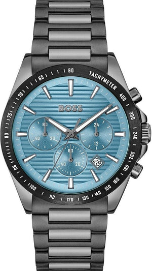 Hugo Boss Strike Chronograph Blue Dial Black Steel Strap Watch for Men - 1514242