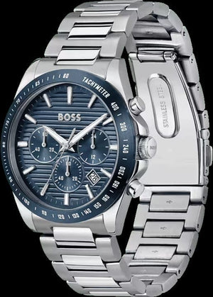 Hugo Boss Strike Chronograph Blue Dial Silver Steel Strap Watch for Men - 1514240